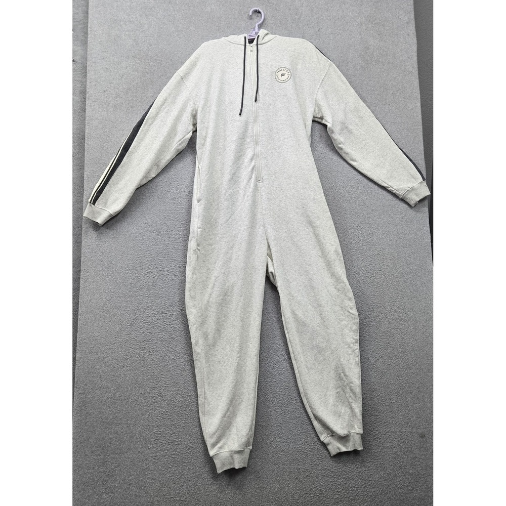 Fabletics Women Sleepwear XL Grey Cozy Fleece Hooded One Piece Logo Pockets NWT